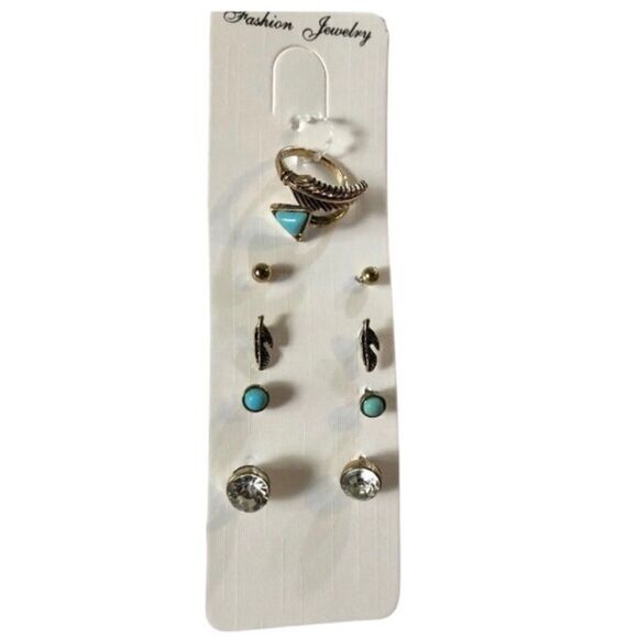 Boho Chic Native Hippie Turquoise Earrings & Ring Set (A)105 - Picture 1 of 8